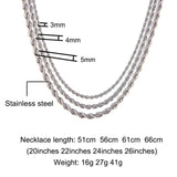 3mm 4mm 5mm Rope Chain Necklace Stainless Steel Necklaces For Women Men