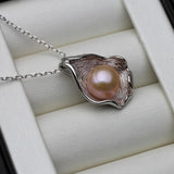 925 Silver Shell Pendant w/ Freshwater Pearl Necklace