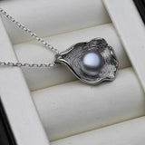 925 Silver Shell Pendant w/ Freshwater Pearl Necklace