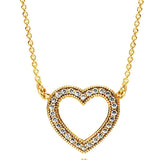 925 Silver Two Tone Heart Circle Collier Necklace Jewelry