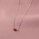 925 Silver Geometric Necklace Red Heart Pendant Collar Chain Zircon Neckchain