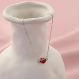 925 Silver Geometric Necklace Red Heart Pendant Collar Chain Zircon Neckchain