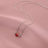 925 Silver Geometric Necklace Red Heart Pendant Collar Chain Zircon Neckchain