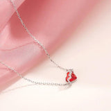 925 Silver Geometric Necklace Red Heart Pendant Collar Chain Zircon Neckchain