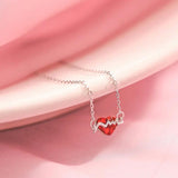 925 Silver Geometric Necklace Red Heart Pendant Collar Chain Zircon Neckchain