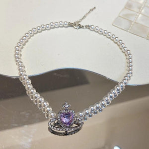 Korea Women Crystal Necklace Sets Rhinestone Pearl Jewelry