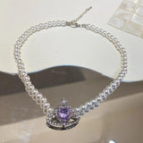 Korea Women Crystal Necklace Sets Rhinestone Pearl Jewelry