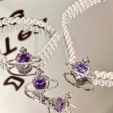 Korea Women Crystal Necklace Sets Rhinestone Pearl Jewelry