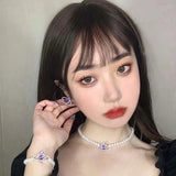 Korea Women Crystal Necklace Sets Rhinestone Pearl Jewelry