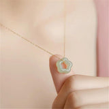 Hetian Jade Plum Blossom Pendant Necklace 925 Sterling Silver Clavicle Chain