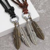 Men's Metal Feather Pendant Necklace Braided Leather Statement Necklaces