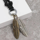 Men's Metal Feather Pendant Necklace Braided Leather Statement Necklaces