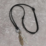 Men's Metal Feather Pendant Necklace Braided Leather Statement Necklaces