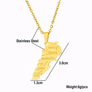 Lebanon Map City Pendant Necklace Stainless Steel Men Women Gold/Steel