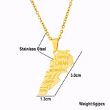 Lebanon Map City Pendant Necklace Stainless Steel Men Women Gold/Steel