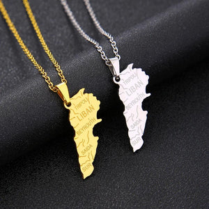 Lebanon Map City Pendant Necklace Stainless Steel Men Women Gold/Steel