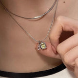 925 Sterling Double Layer Crystal Colour Necklace for Women Girl