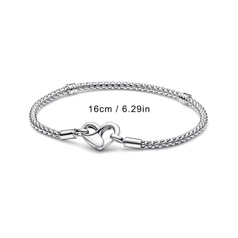 925 Silver Heart Bracelet Padlock Clasp Snake Chain for Women