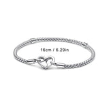 925 Silver Heart Bracelet Padlock Clasp Snake Chain for Women