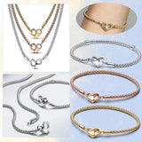925 Silver Heart Bracelet Padlock Clasp Snake Chain for Women