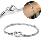 925 Silver Heart Bracelet Padlock Clasp Snake Chain for Women