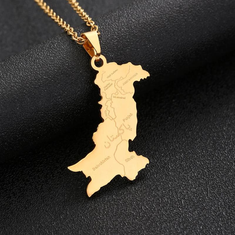 Pakistan City Map Pendant Necklace Stainless Steel Silver Charm