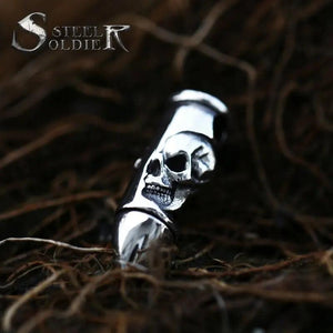 Steel Soldier Bullet Skull Weapon Memorial Necklace Punk Rock Biker