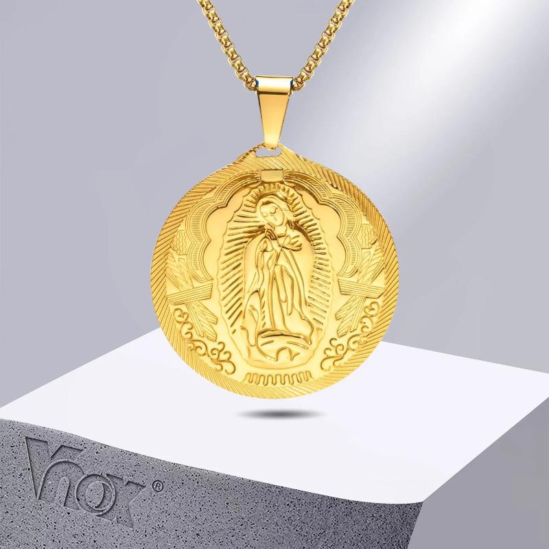 Virgin Mary Pendant Necklace Stainless Steel Collar Religious Jewelry