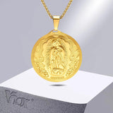Virgin Mary Pendant Necklace Stainless Steel Collar Religious Jewelry