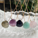 Golden Chain Gem Stone Necklace Small Water Drop Pendant Choker