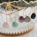 Golden Chain Gem Stone Necklace Small Water Drop Pendant Choker