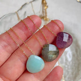 Golden Chain Gem Stone Necklace Small Water Drop Pendant Choker