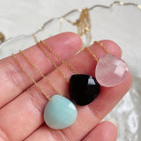 Golden Chain Gem Stone Necklace Small Water Drop Pendant Choker