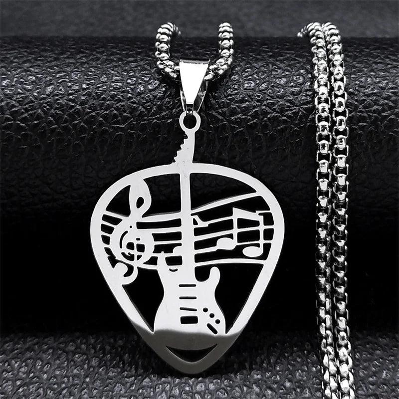 Guitar Pick Pendant Music Note Chain Necklace for Women/Men