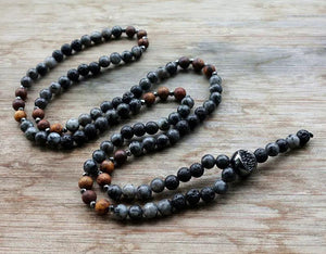 Men's Natural Stone & Hematite Bead Necklace