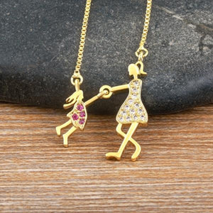 Nidin Plated Mom Daughter Necklace Cubic Zirconia Jewelry
