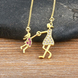 Nidin Plated Mom Daughter Necklace Cubic Zirconia Jewelry