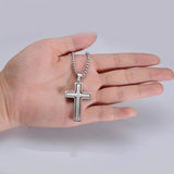 Rotatable Cross Necklace Men Stainless Steel Crucifix Pendant Collier