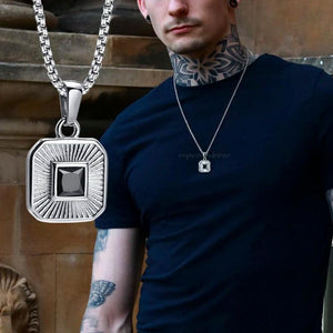 Men's Square CZ Stone Pendant, Stainless Steel Jewelry