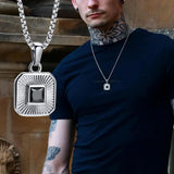 Men's Square CZ Stone Pendant, Stainless Steel Jewelry