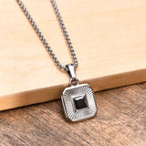 Men's Square CZ Stone Pendant, Stainless Steel Jewelry