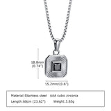 Men's Square CZ Stone Pendant, Stainless Steel Jewelry