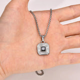Men's Square CZ Stone Pendant, Stainless Steel Jewelry