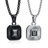 Men's Square CZ Stone Pendant, Stainless Steel Jewelry