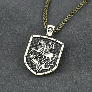 Men Necklace ST.GEORGE ON HORSE KILLS DRAGON Protect US Saint Shield Protection