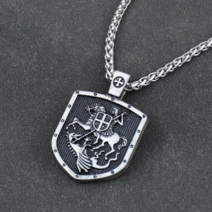 Men Necklace ST.GEORGE ON HORSE KILLS DRAGON Protect US Saint Shield Protection