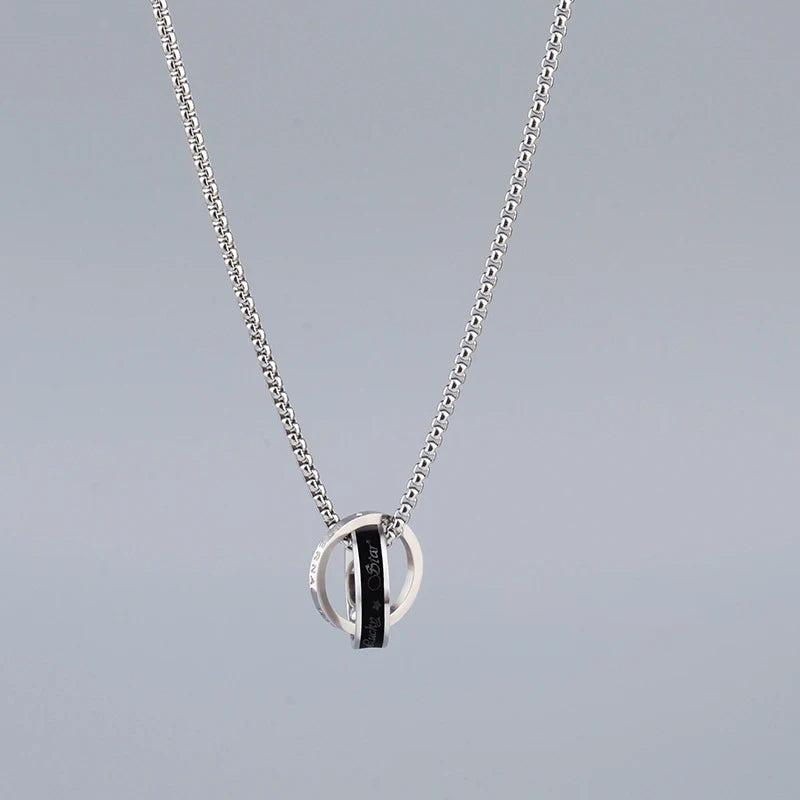 Double Ring Titanium Steel Necklace for Men Women Letter Hip Hop Personality