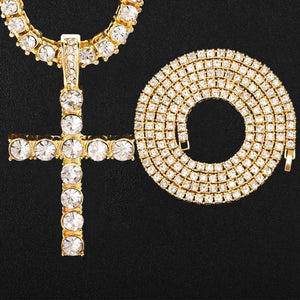 Hip Hop Cross Pendant Necklace w/ Zircon Chain - Bling Jewelry