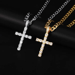 Hip Hop Cross Pendant Necklace w/ Zircon Chain - Bling Jewelry