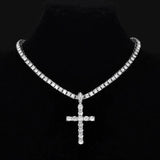 Hip Hop Cross Pendant Necklace w/ Zircon Chain - Bling Jewelry
